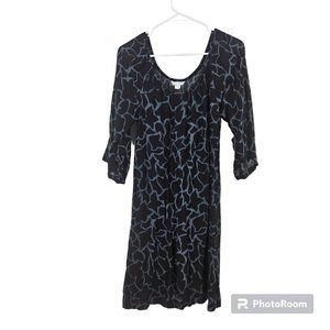 Cool Change Dress Blue Black Scoop Neck 3/4 Sleeve Lightweight Pull On Midi Sz S